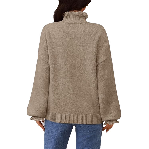 Chunky Knit Renaissance Regencycore Camel Balloon Sleeve Ruffle Cozy Cardigan L - Picture 2 of 6